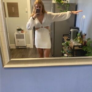 12th Tribe White Plunge Neck Bodycon Dress